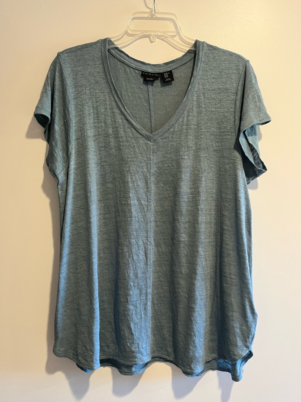 Tahari 100% Linen V Neck Short Sleeve Top XL